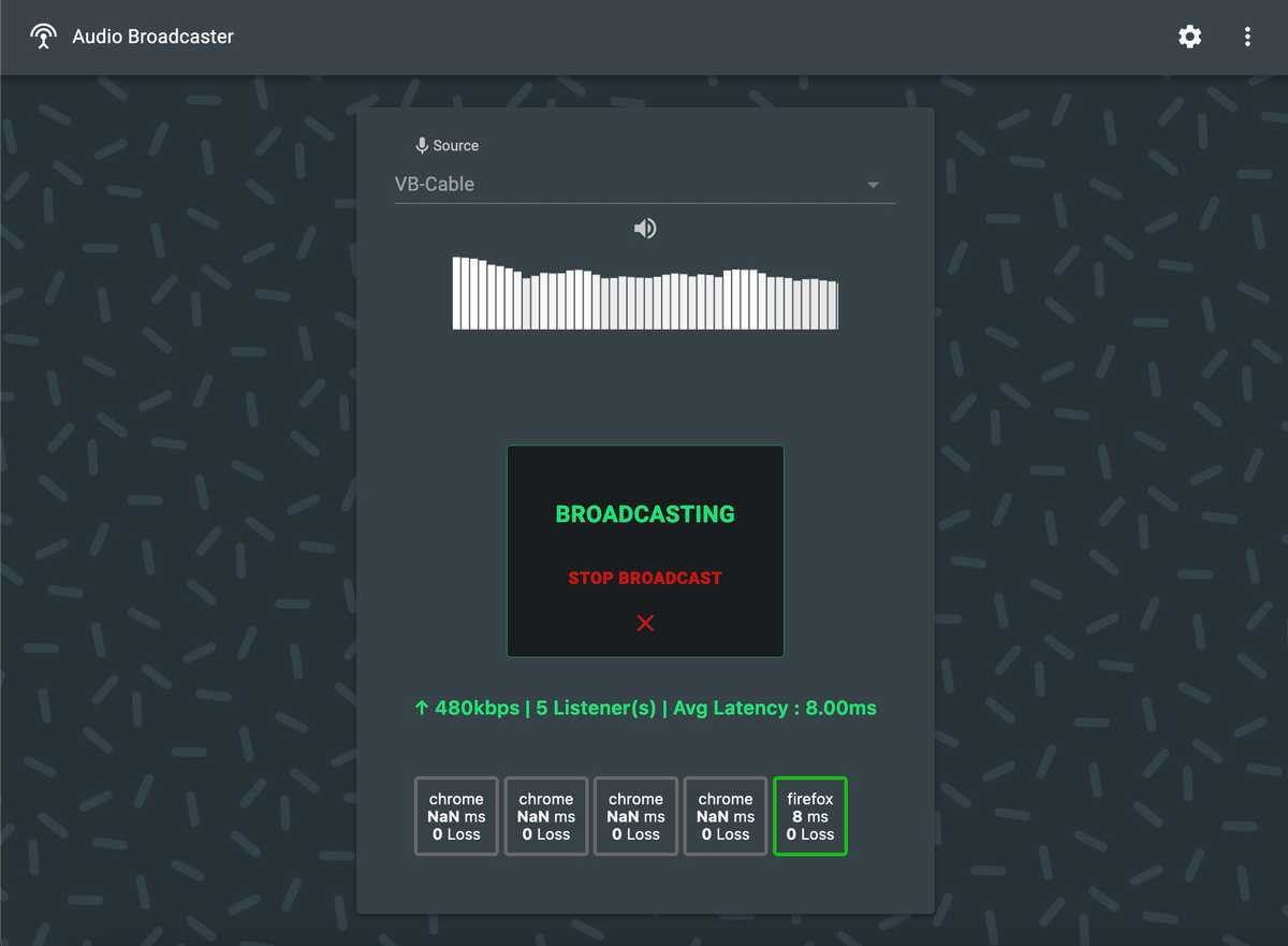 Audio Broadcaster's user interface